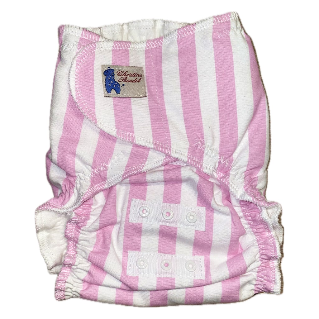 Stoffwindel mit Pinke Streifen auf Weissem Grund